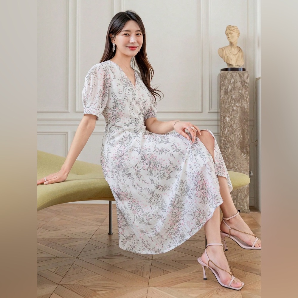 Allover Print Puff Sleeve Dress